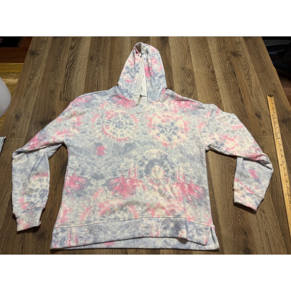 Love Charm Sport Hoodie Womens Size M Pink Blue Tie Dye Pullover Long Sleeve